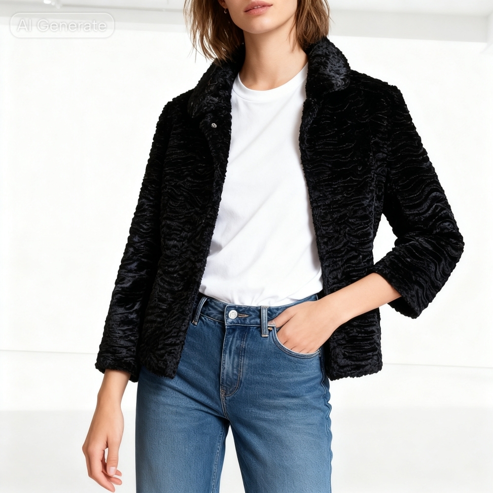 GAP Black Textured Teddy Jacket